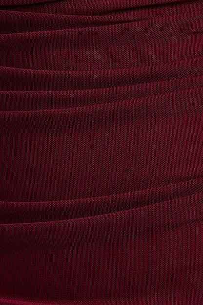 Off Shoulder Ruched Mesh Sleeveless Midi Dress