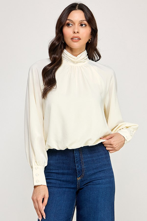 Long Sleeve High Neck Bubble Hem Top