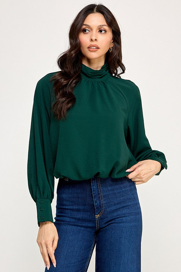 Long Sleeve High Neck Bubble Hem Top