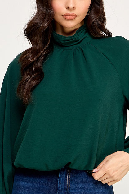 Long Sleeve High Neck Bubble Hem Top