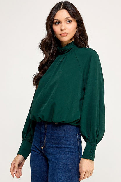 Long Sleeve High Neck Bubble Hem Top