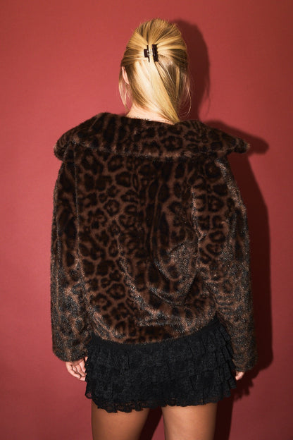 Collared Zipper Front Faux Fur Jacket