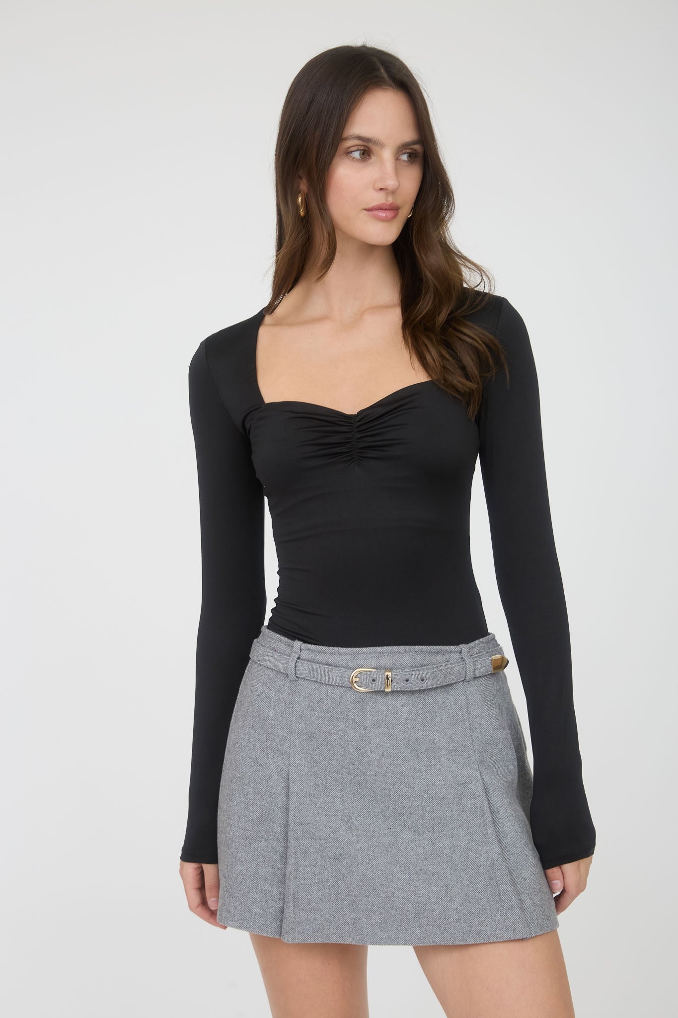 Sweetheart Ruched Front Long Sleeve Top