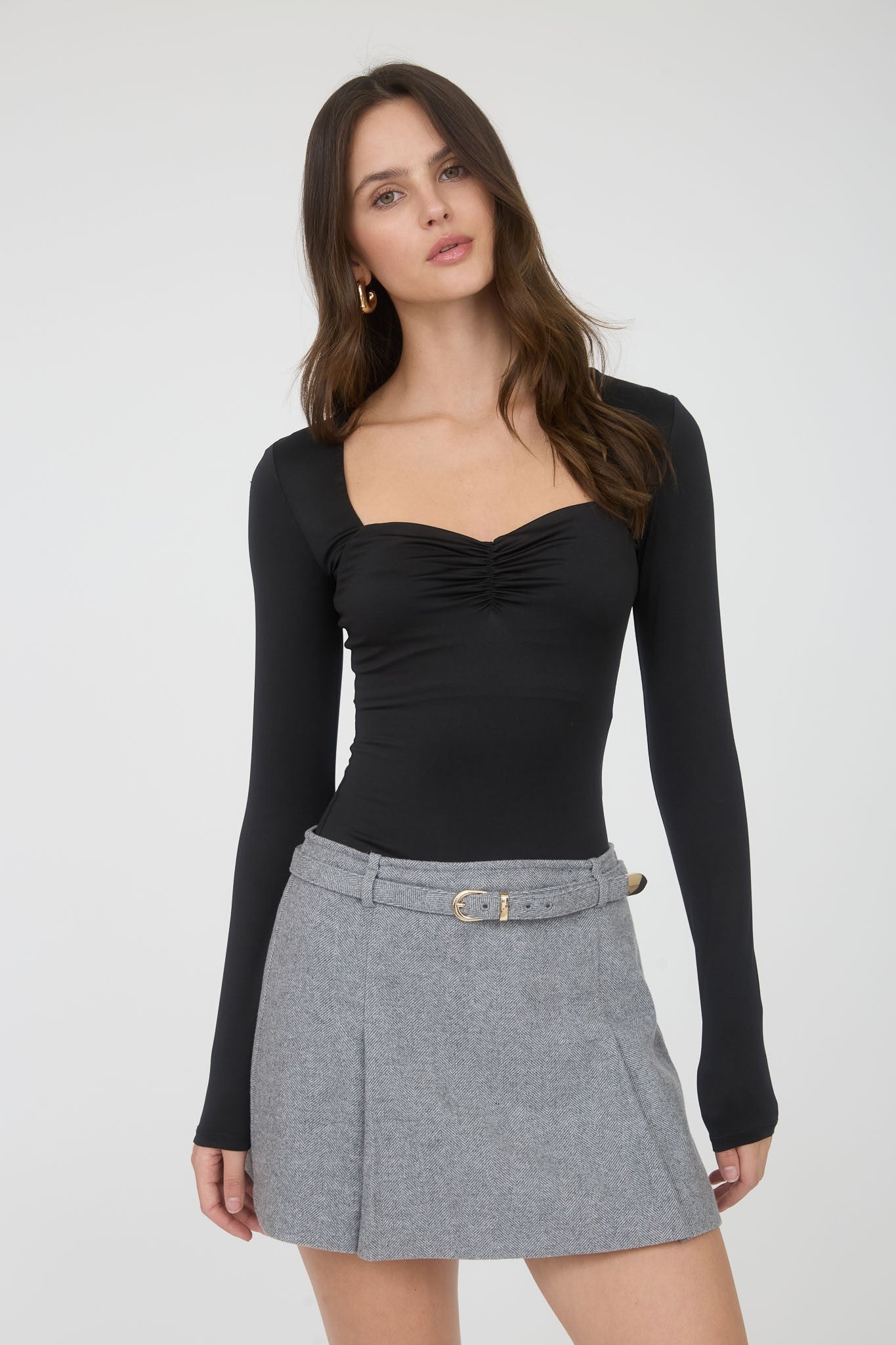 Sweetheart Ruched Front Long Sleeve Top
