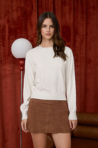 Crew Neck Long Sleeve Solid Pullover Knit Sweater