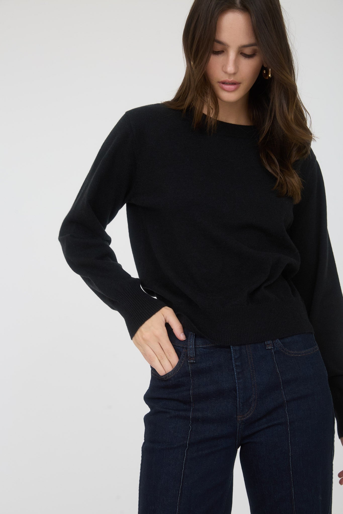 Crew Neck Long Sleeve Solid Pullover Knit Sweater