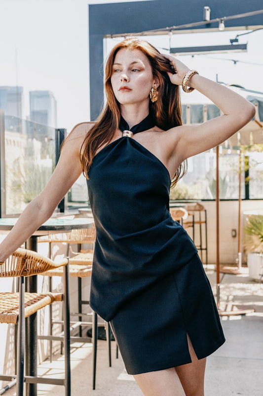 Asymmetrical Halter Top With Gold Hardware