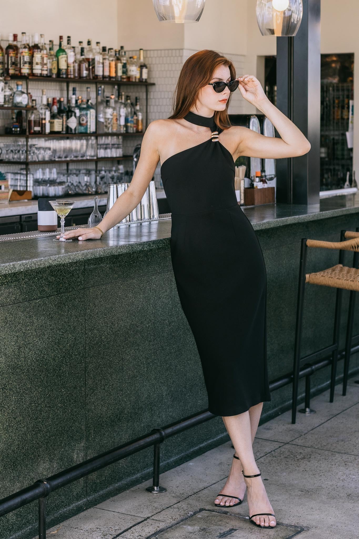 Halter Neck Midi Dress With Gold Hardware