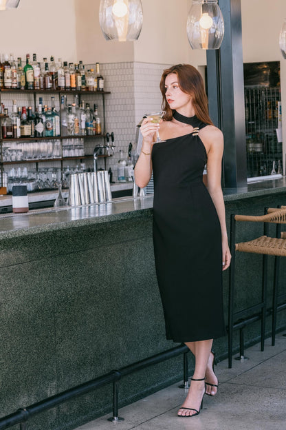 Halter Neck Midi Dress With Gold Hardware