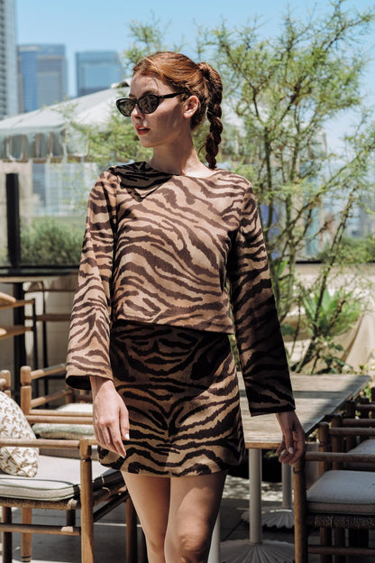 tiger print suede mini skirt