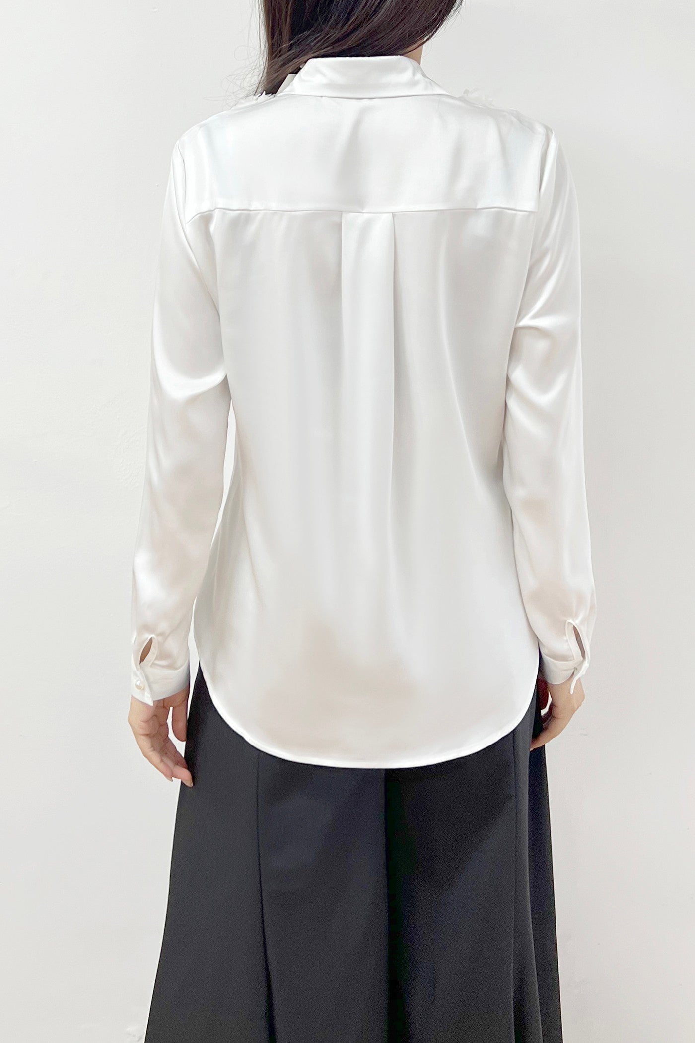 3D floral satin tuxedo blouse