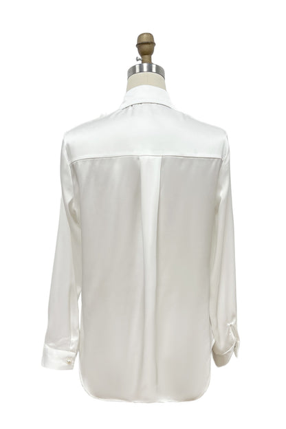 3D floral satin tuxedo blouse