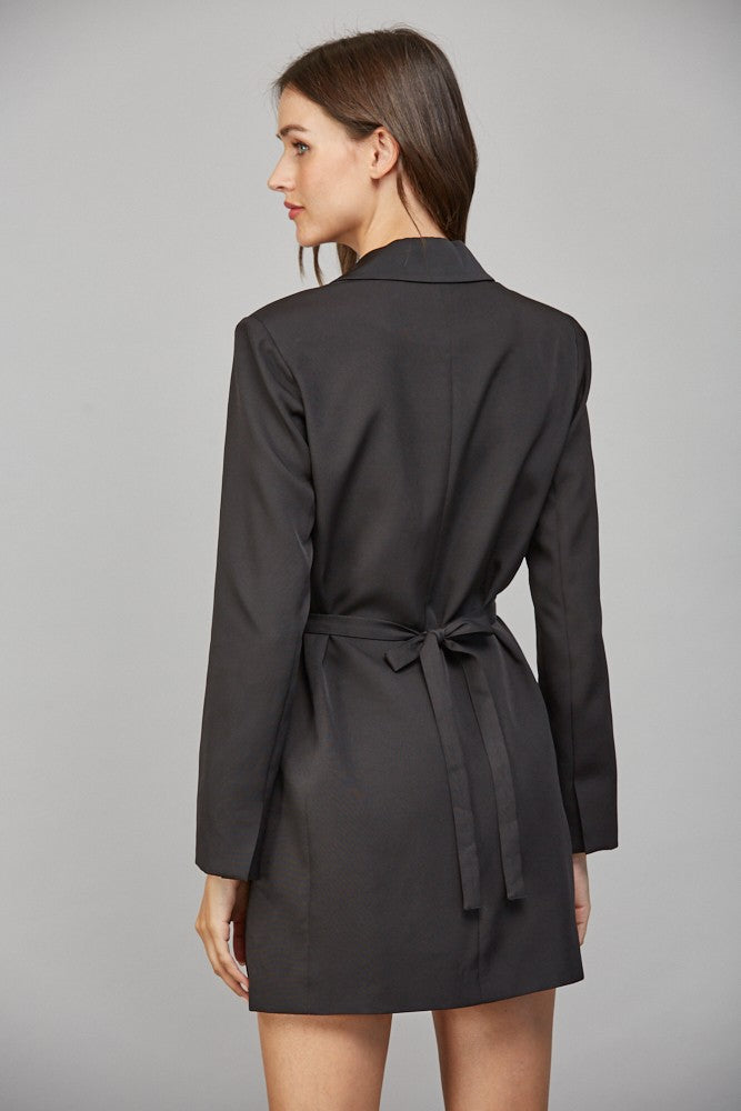 Draped Front Lapel Collar Blazer Dress