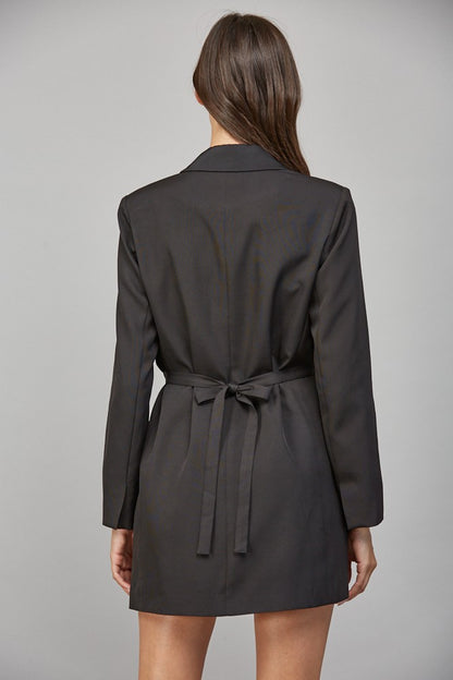 Draped Front Lapel Collar Blazer Dress