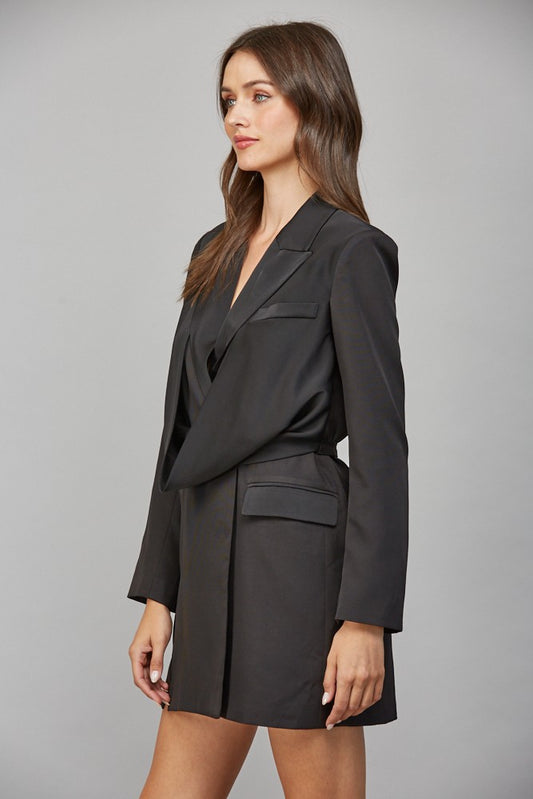 Draped Front Lapel Collar Blazer Dress