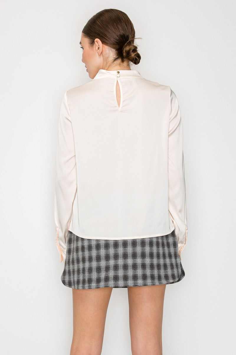 Satin Drape Mock Neck Long Sleeve Top