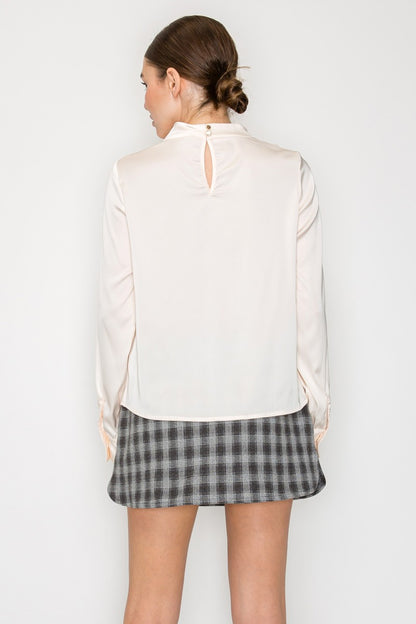 Satin Drape Mock Neck Long Sleeve Top