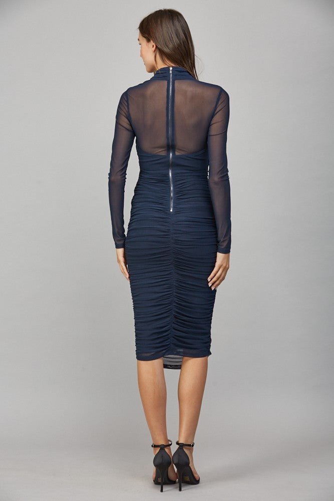 long sleeve mesh ruched dress