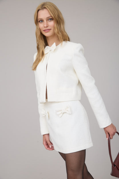 Tweed Front Bow Tie Detail Mini Skirt