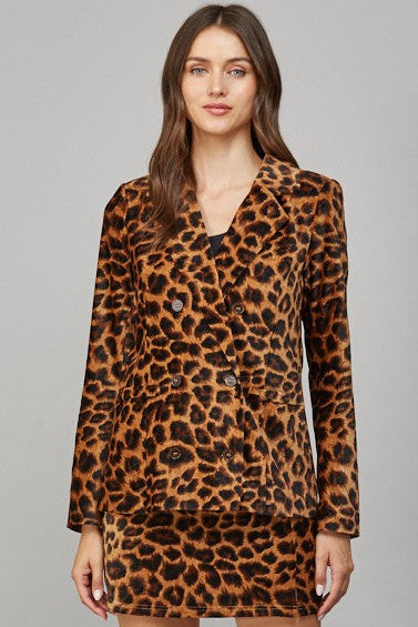 velvet animal print blazer
