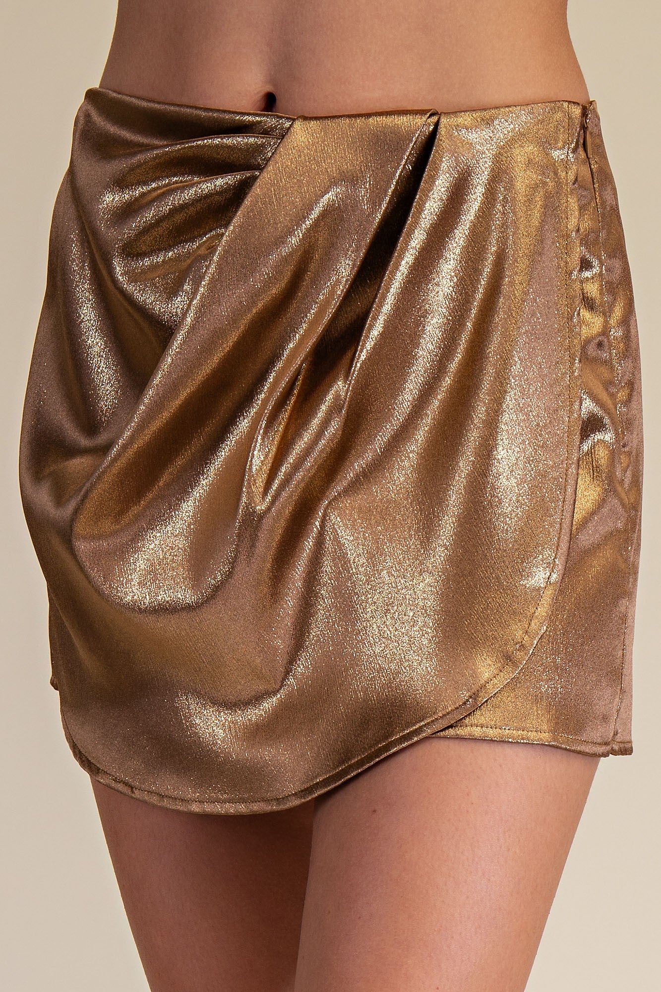 Metallic High-waisted Front Wrap Skort