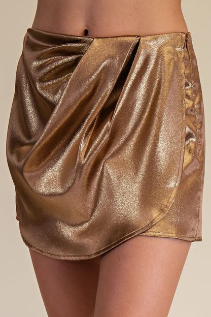Metallic High-waisted Front Wrap Skort