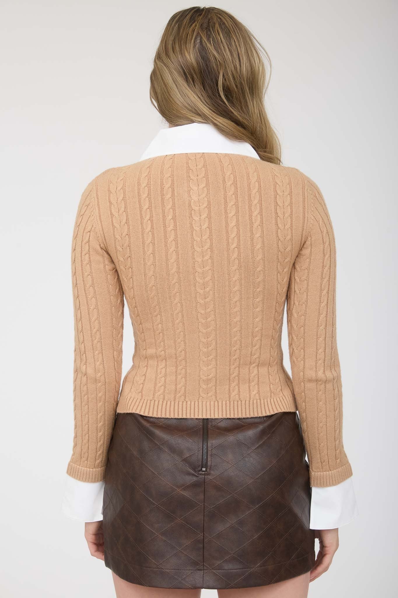 Collar Trim Detail Button Down Cable Knit Cardigan