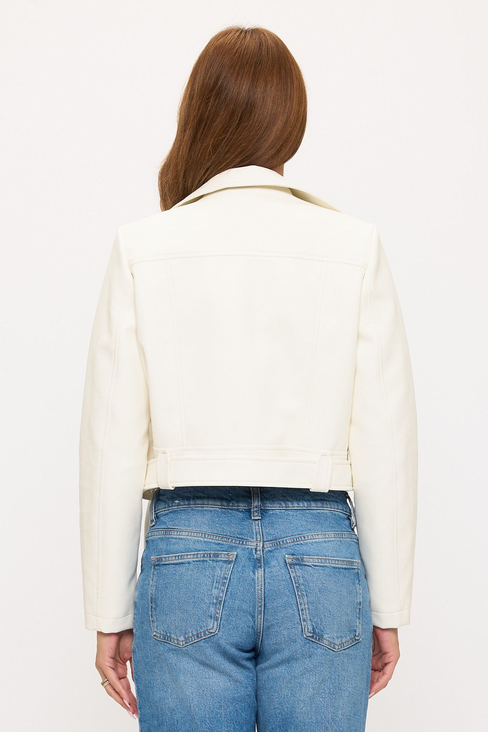 belted faux leather motorcycle jacket