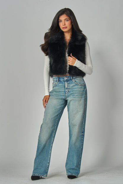 Fox Faux Fur Crop Vest Gilet