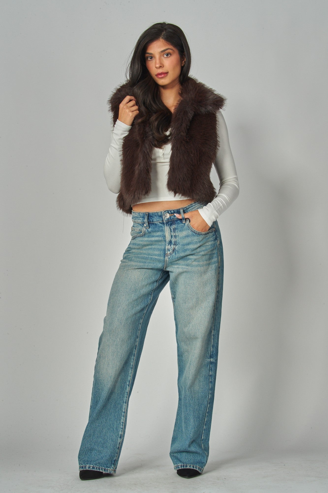 Fox Faux Fur Crop Vest Gilet