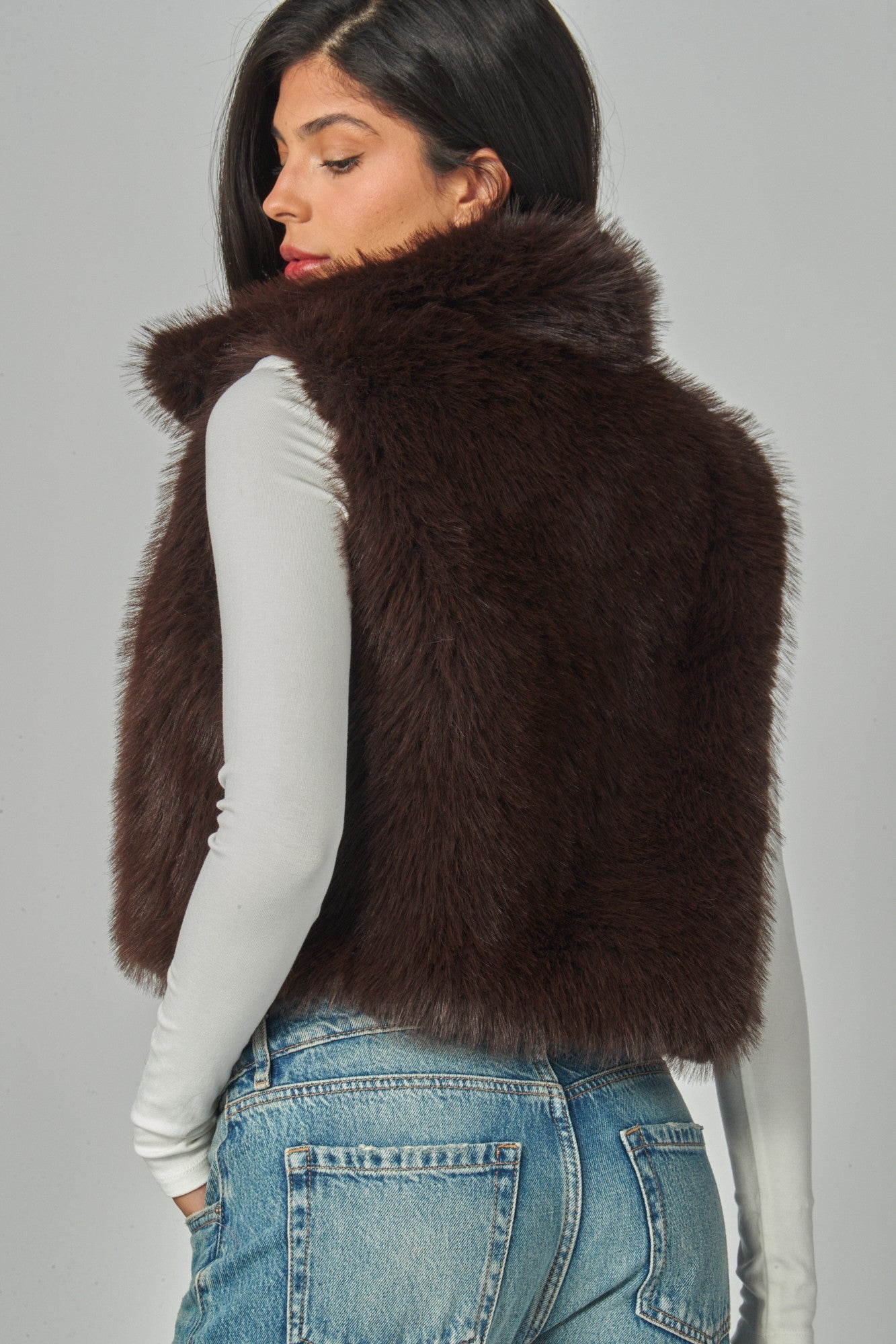 Fox Faux Fur Crop Vest Gilet