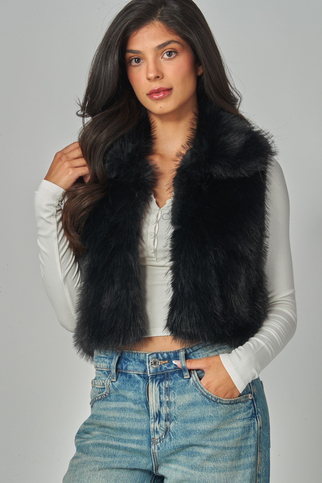 Fox Faux Fur Crop Vest Gilet