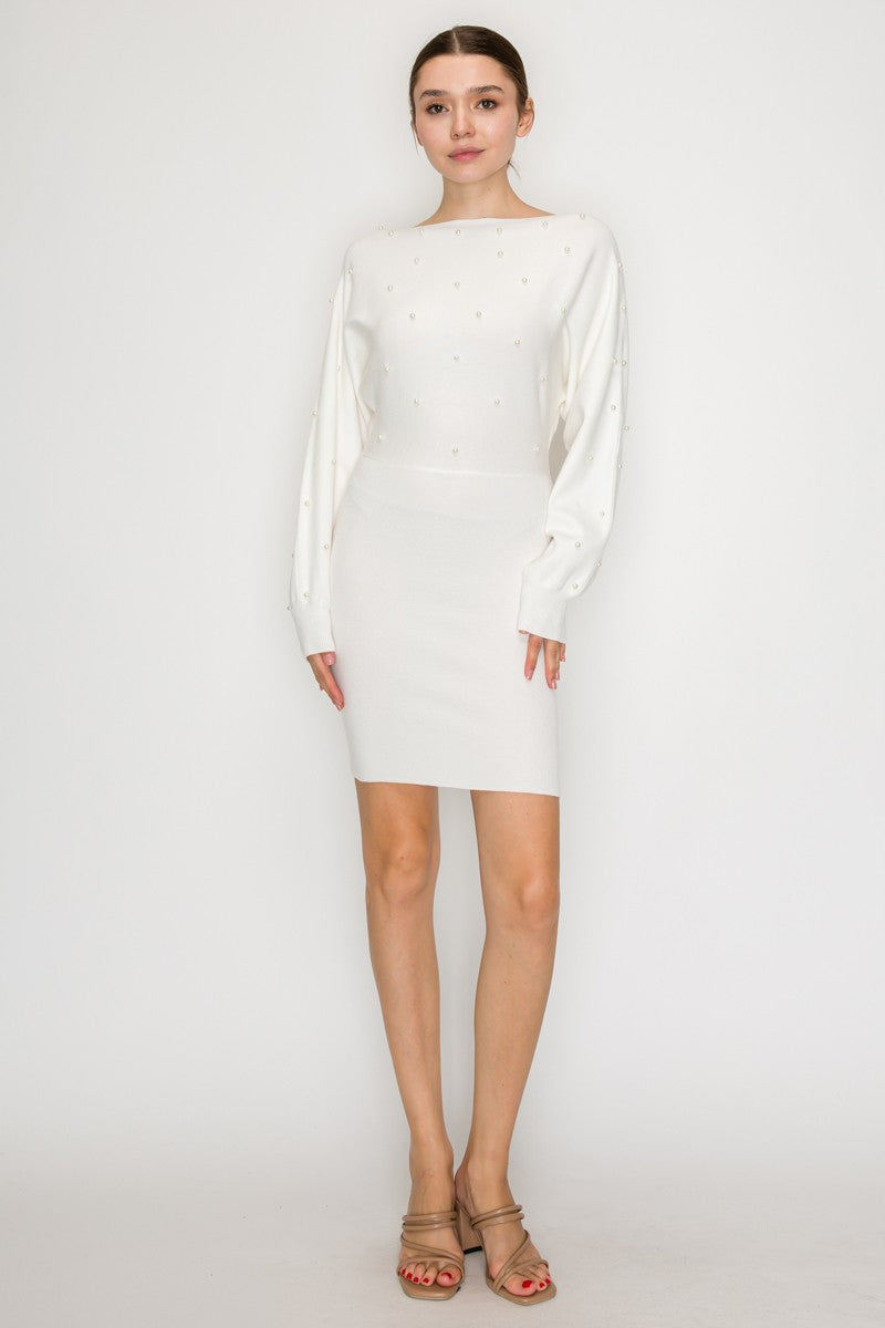 Pearl Long Sleeve Sweater Dress Ivory / Medium Pearl Long Sleeve Sweater Dress Ivory / Medium