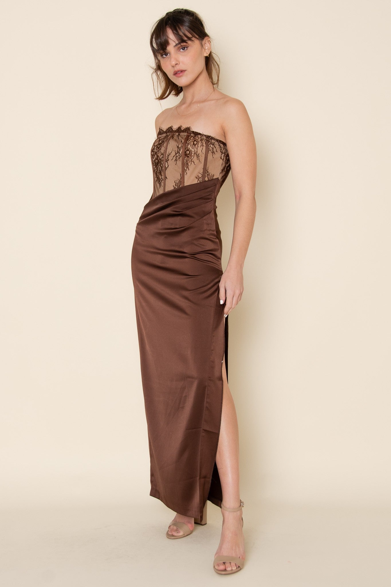Lace Bodice Strapless Maxi Dress