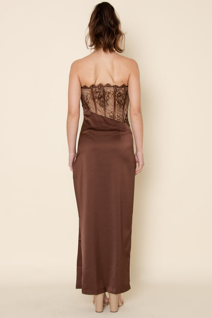 Lace Bodice Strapless Maxi Dress