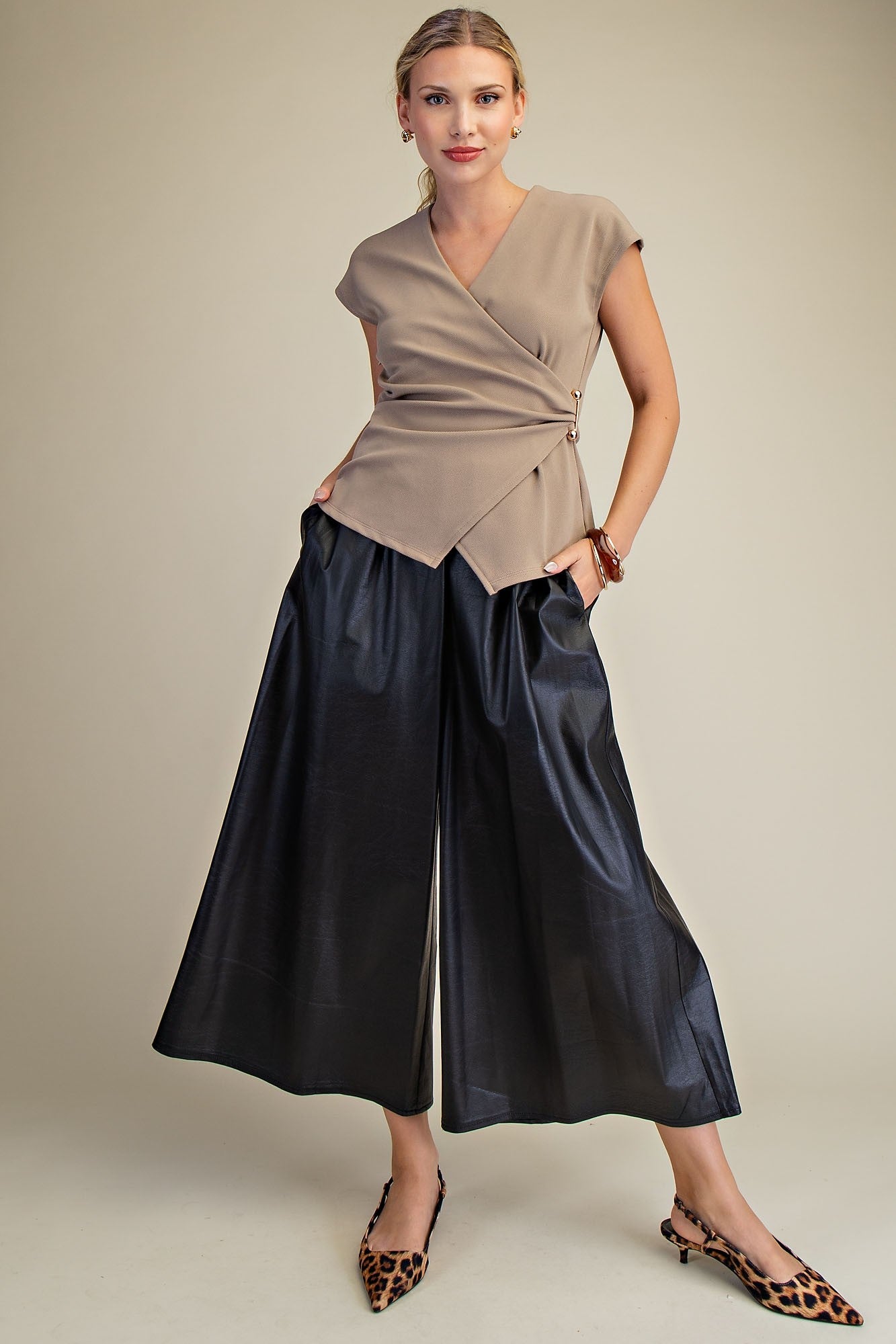 sleeveless surplice v neck top