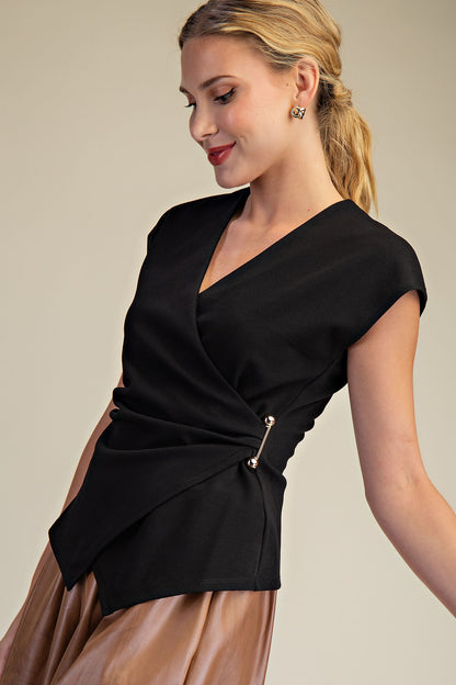 sleeveless surplice v neck top