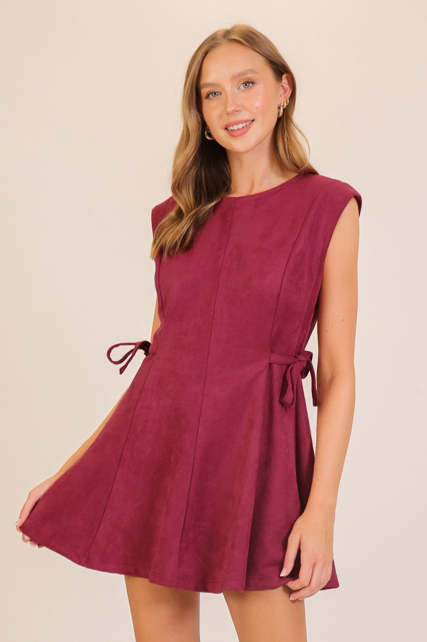 Faux Suede Sleeveless Mini Dress Burgundy / Small