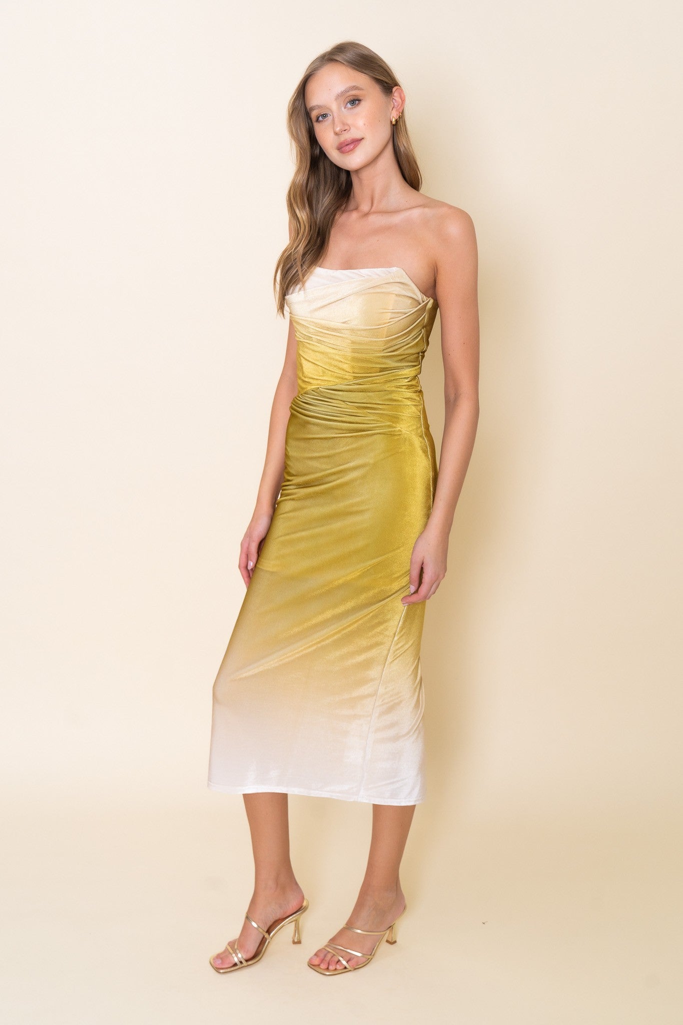 Velvet Ombre Strapless Midi Dress