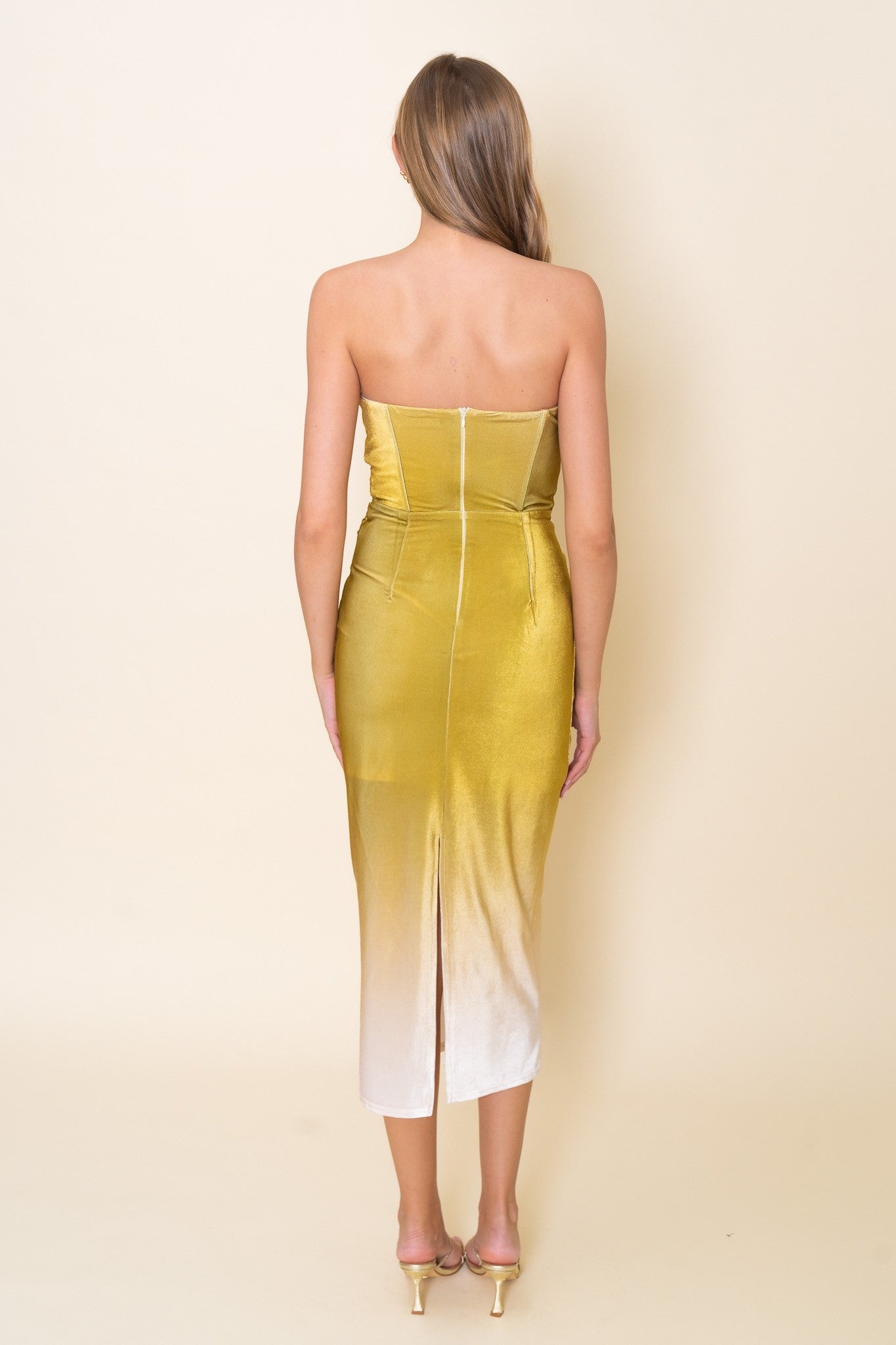 Velvet Ombre Strapless Midi Dress
