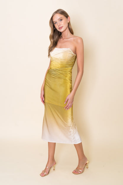 Velvet Ombre Strapless Midi Dress