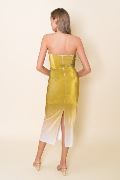 Velvet Ombre Strapless Midi Dress
