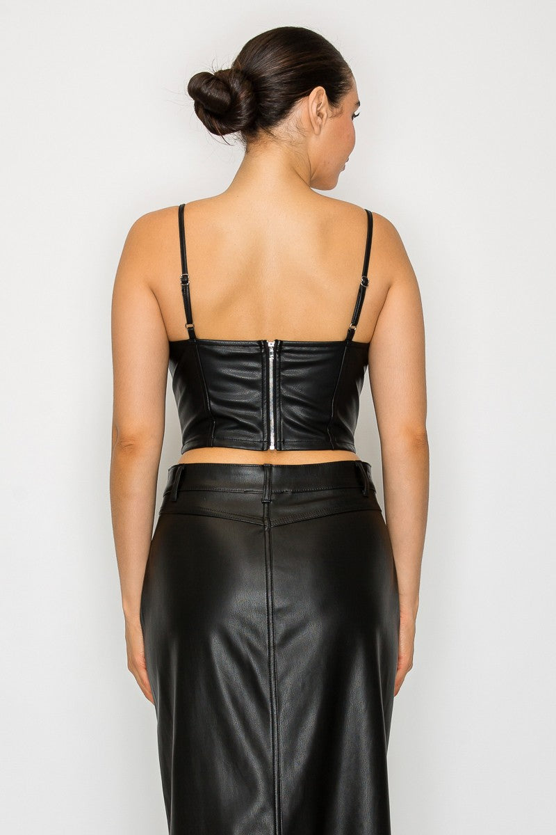 Bustier Sweetheart Faux Leather Sleeveless Top