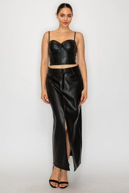 Bustier Sweetheart Faux Leather Sleeveless Top