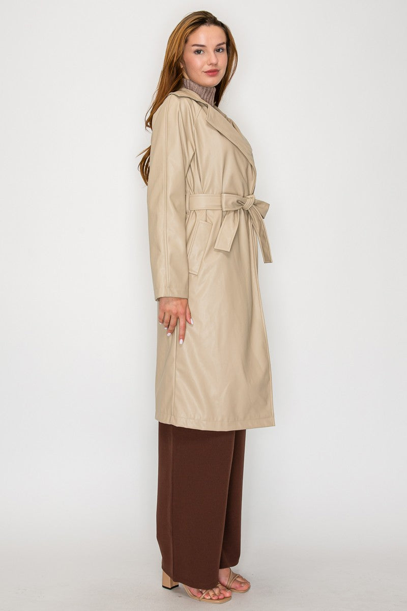 faux leather trench coat