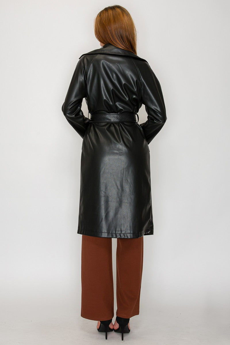 faux leather trench coat