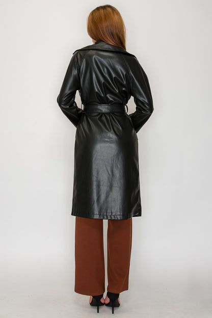 faux leather trench coat
