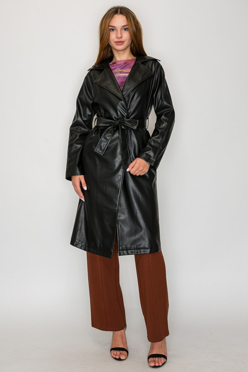faux leather trench coat