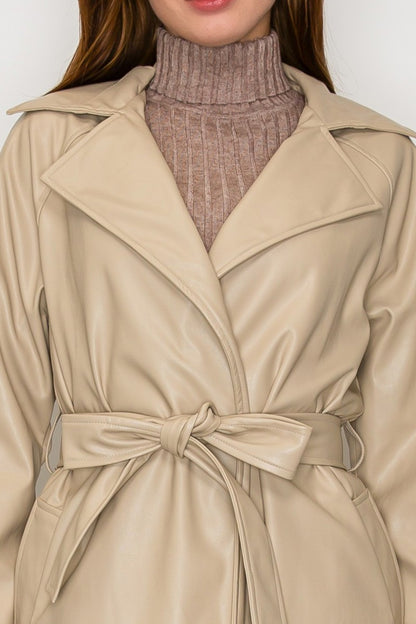 faux leather trench coat