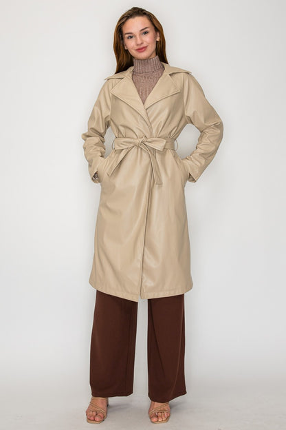 faux leather trench coat
